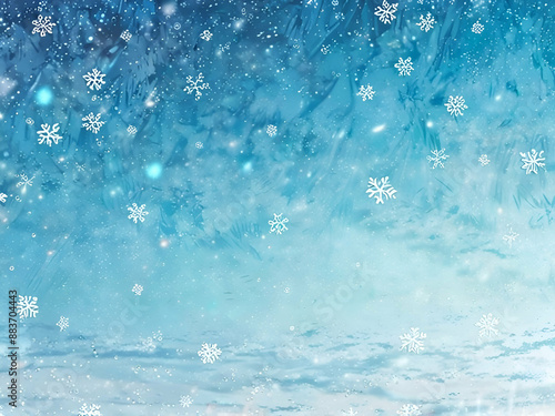 abstract Glowing Grunge Winter Christmas Background With Sparkling Ice Crystals Frozen Aqua Turquoise Blue With White Frosty Snow Flakes