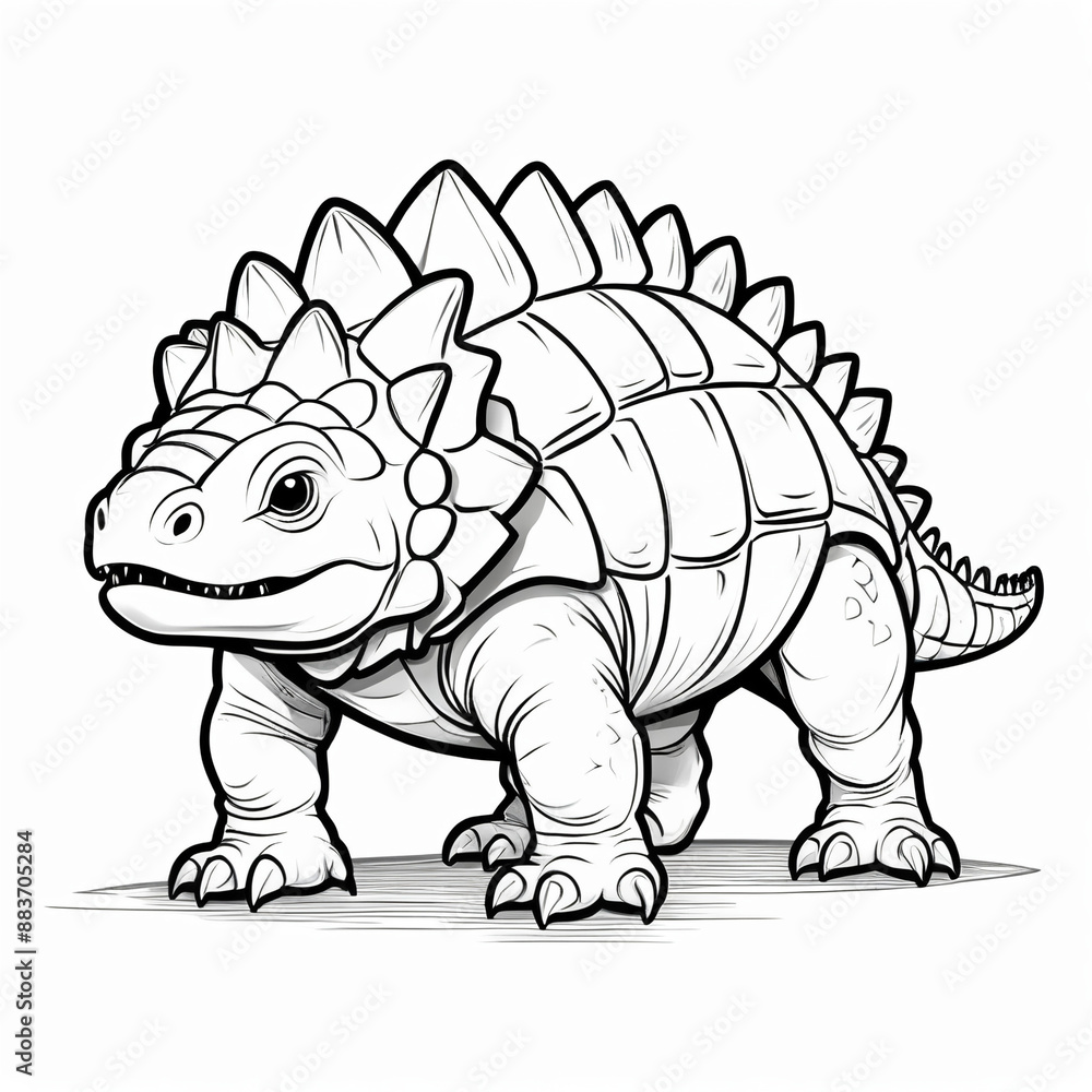 Fototapeta premium AI generative. Ankylosaurus outline drawing for kids coloring collection black on white background. Isolated dinosaurus family. Set 2