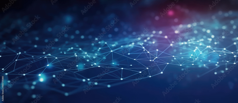 Abstract 3D Network Dots and Line Connections with Glowing Plexus Design. Blue Geometric Shape Gradient Bokeh Technology Background Abstract 3D Network Dots and Line Connections with Glowing Plexus Design. Blue Geometric Shape Gradient Bokeh Technology Background