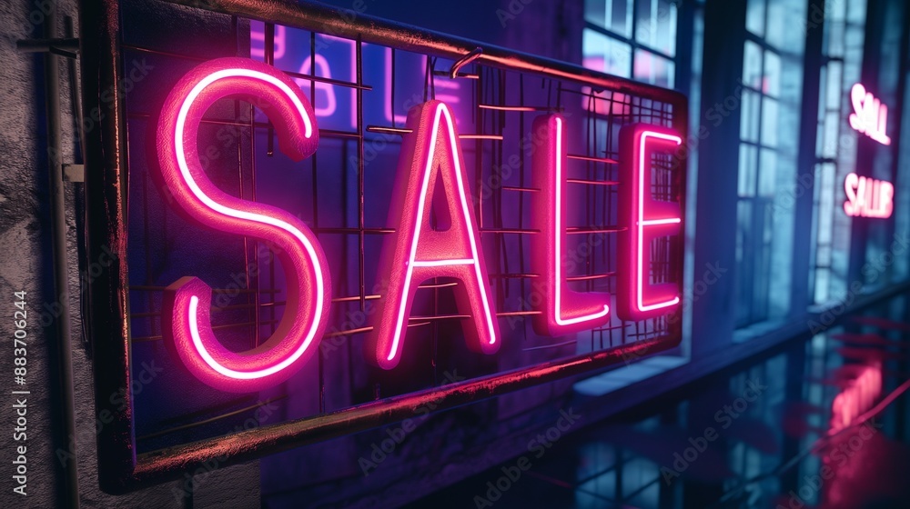 Close-up of a neon SALE sign, ideal for eye-catching advertising and promotions. Close-up of a neon SALE sign, ideal for eye-catching advertising and promotions.