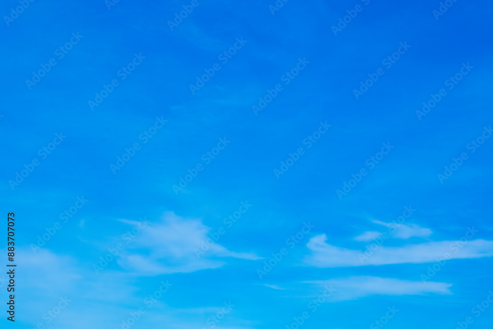 Fototapeta premium Panorama of cloud clear sky background for summer vacation concept at ocean and summer sea water with sunlight of beautiful cloudy sky. 