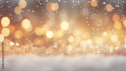 Abstract Christmas Lights and Snowfall white Snow, Winter Landscape with Blurred Bokeh Background
