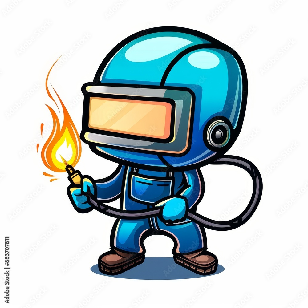 A cartoon character in a blue suit holding a lighter A cartoon character in a blue suit holding a lighter