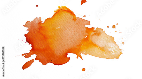Small watercolor stain in orange on a clear background.