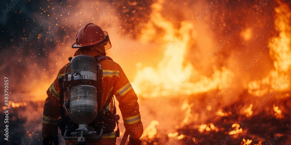 Brave Firefighter Battling Intense Blaze in Fiery Inferno Brave Firefighter Battling Intense Blaze in Fiery Inferno