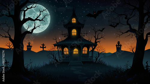 Halloween Spooky Night Scene Horizontal Background 1