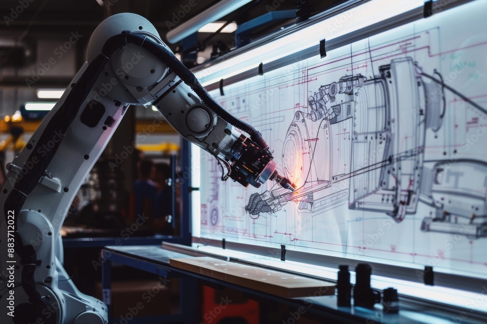 Industrial Robot Arm Tracing a Design on a Whiteboard Industrial Robot Arm Tracing a Design on a Whiteboard