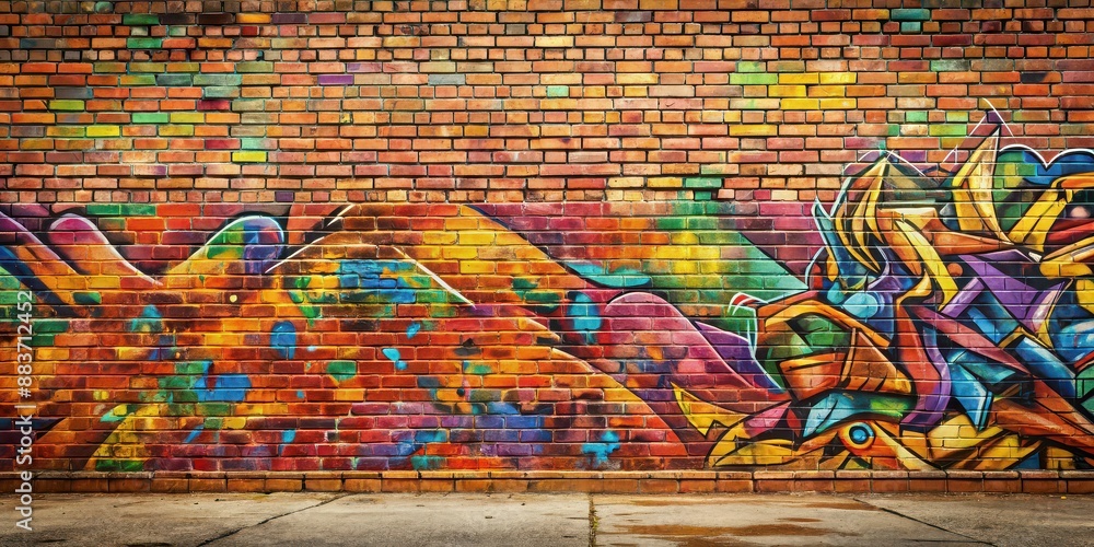 Graffiti on a brick wall in an urban setting, graffiti, street art, urban, spray paint, vandalism, mural, colorful Graffiti on a brick wall in an urban setting, graffiti, street art, urban, spray paint, vandalism, mural, colorful