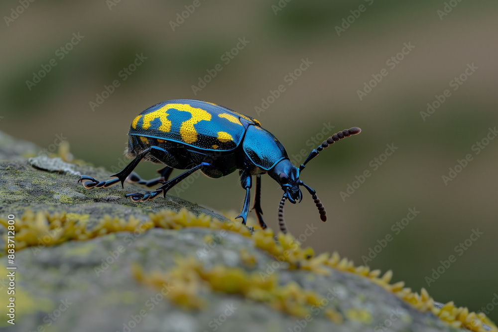 Naklejka premium Close-up of a Blue and Yellow Beetle
