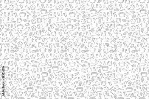 Kitchen utensils seamless pattern background. kitchen set seamless pattern background. hand drawn doodle of kitchen set pattern background. Doodle illustrations of cooking utensils seamless pattern.