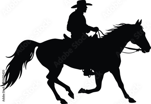 cowboy and horse running silhouettes , cowboy riding a running horse, Western riding discipline Reining vector collection
