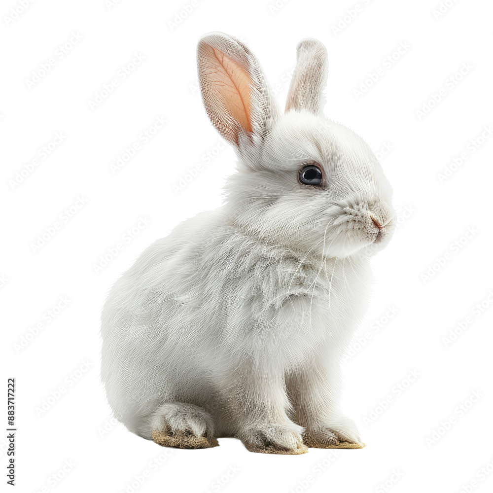 White bunny isolated on a transparent background for web, banner, wallpaper