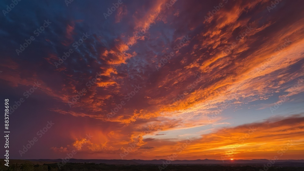 Sky glowing orange and pink during a spectacular sunset over trees and landscape, truly breathtaking Sky glowing orange and pink during a spectacular sunset over trees and landscape, truly breathtaking