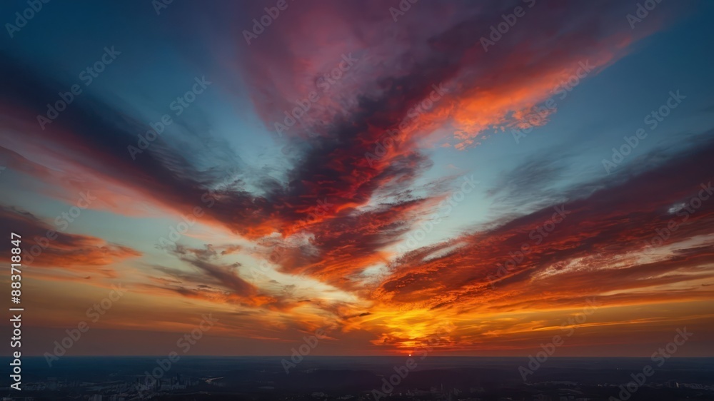 Naklejka premium Sky painted with the colors of a brilliant sunrise, showcasing nature's majestic beauty