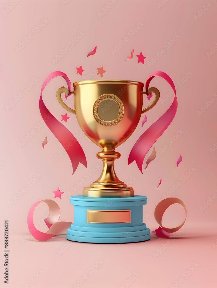 3D Flat Icon Excellence Trophy with Medal and Ribbon on Dreamy Background Symbolizing Honor and Rewards 3D Flat Icon Excellence Trophy with Medal and Ribbon on Dreamy Background Symbolizing Honor and Rewards