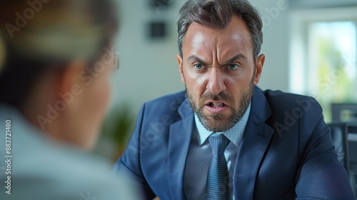 A businessman, in a suit, with a look of frustration, as he deals, with a difficult, client 