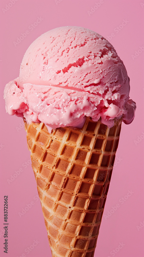 Pink Ice Cream Cone on a Pink Background Pink Ice Cream Cone on a Pink Background