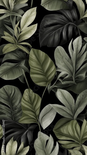 Wallpaper Mural modern rug with the black background plants Torontodigital.ca