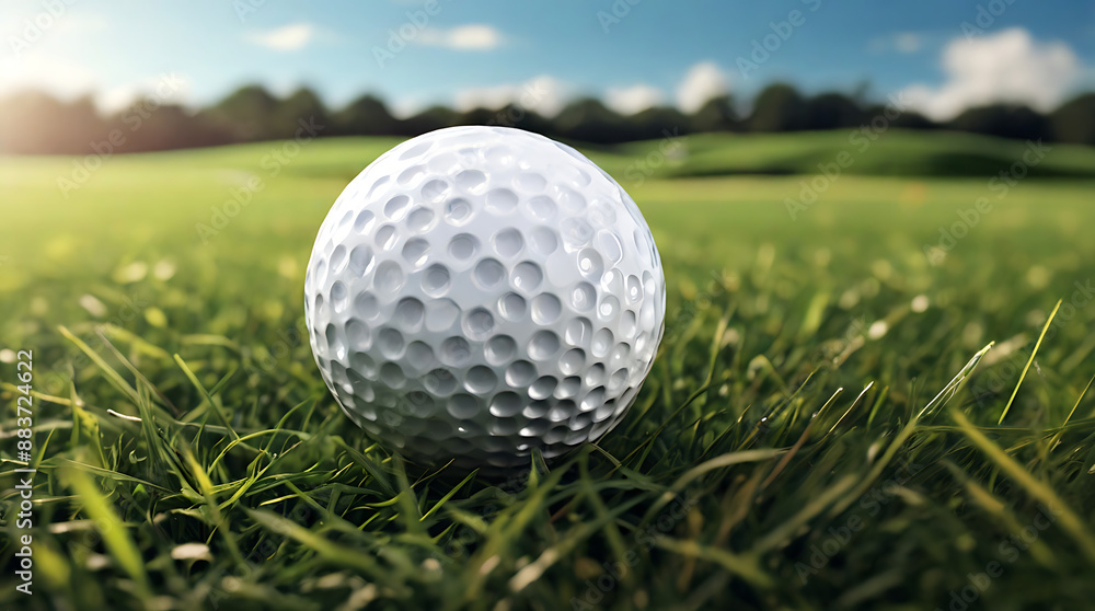 Closeup of a Detailed illustration of a Golf Ball in a Grassy Field, with copy space and details
Closeup of a Detailed illustration of a Golf Ball in a Grassy Field, with copy space and details