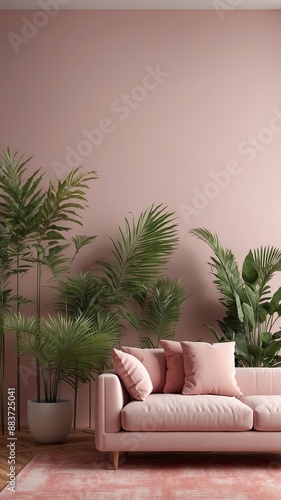 modern rug with the pink background plants