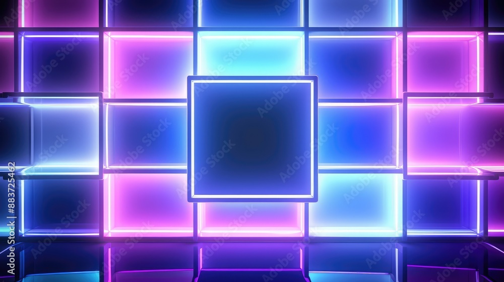 Realistic neon lights squares background Realistic neon lights squares background