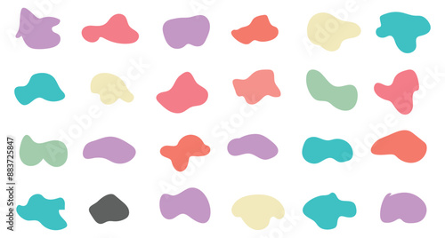 set of colorful blobs and rock. Abstract blobs background. Blobs pattern. Liquid shape. Background of stones. Drops or stone silhouettes.  Abstract watery forms template. Vector.