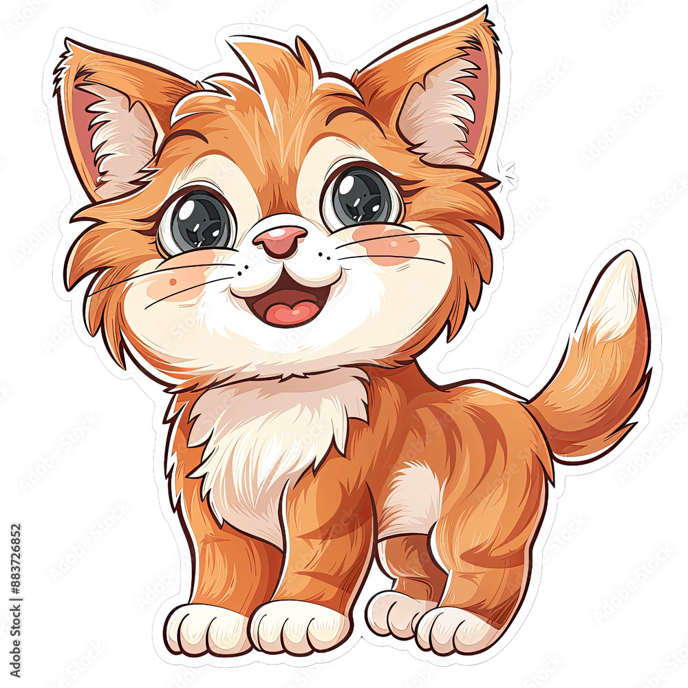 Adorable cartoon kitten with big eyes and a happy expression on a transparent background. Adorable cartoon kitten with big eyes and a happy expression on a transparent background.