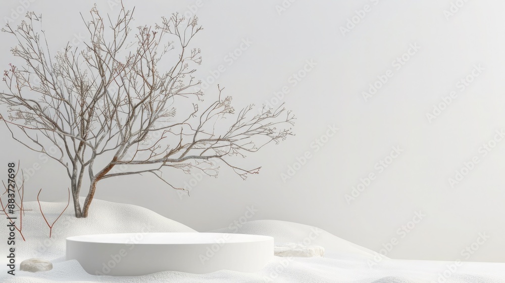Fototapeta premium abstract minimal geometric forms, white podium for product presentation