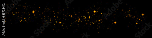 The dust sparks and golden stars shine with special light. Vector sparkles on a transparent background. Christmas light effect. Sparkling magical dust