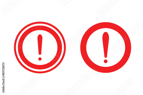 exclamation mark of warning attention. Vector illustration. Danger, attention, red  fatal error message element. Caution alarm icons set. Alert icon in circle.