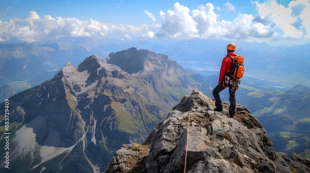 Tourist man hiker on top of the mountain. Active life concept. Tourist man hiker on top of the mountain. Active life concept.