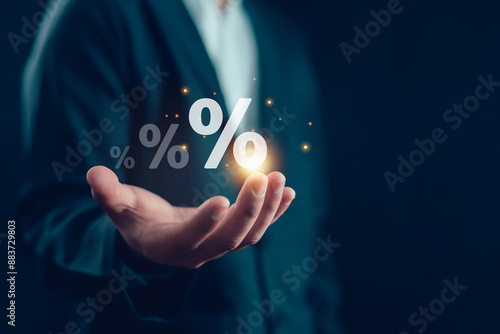 Business interest rates increase Hands-on High Adding credit, business, banking, dividends, credit, taxes, and trading. Interest rate burden. Payment. Discount and no commission. photo