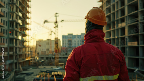 Engineer in Protective Gear Inspecting Building Site