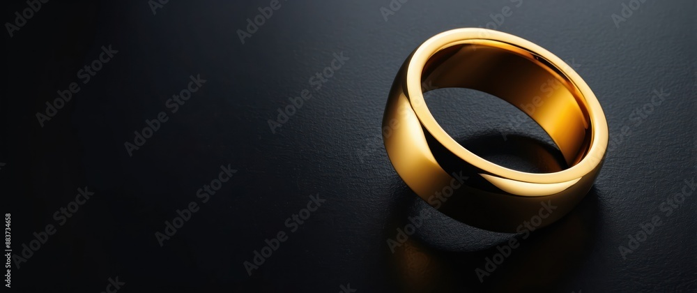 Golden ring with diamonds on a sleek black background represents elegance, luxury, and purity Golden ring with diamonds on a sleek black background represents elegance, luxury, and purity