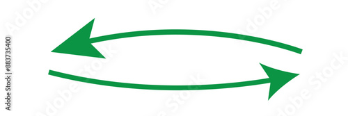 green arrow icon. Blue long curved arrow on white background. Long arrow. Curved arrow.