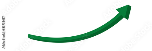 Growing Green Arrow up. Growth chart sign. Flexible arrow indication statistic. green 3d curve arrow. Trading stock news impulses. Trade infographic. Realistic 3d vector design