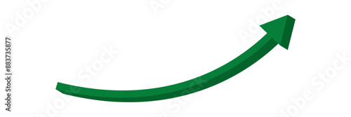 Growing Green Arrow up. Growth chart sign. Flexible arrow indication statistic. green 3d curve arrow. Trading stock news impulses. Trade infographic. Realistic 3d vector design