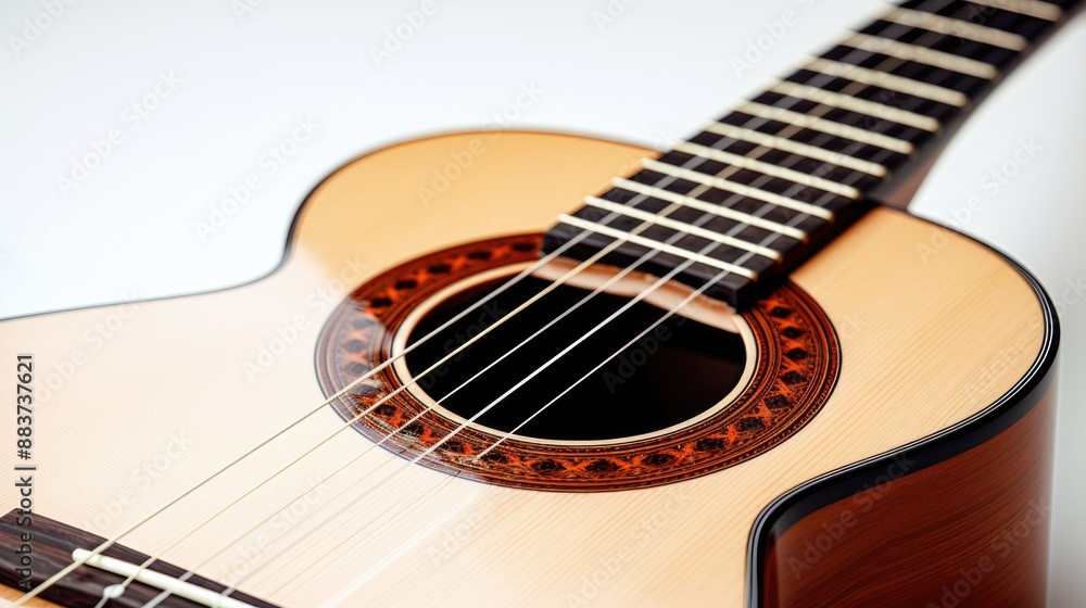 acoustic guitar body and neck and strings, white background,generative ai acoustic guitar body and neck and strings, white background,generative ai