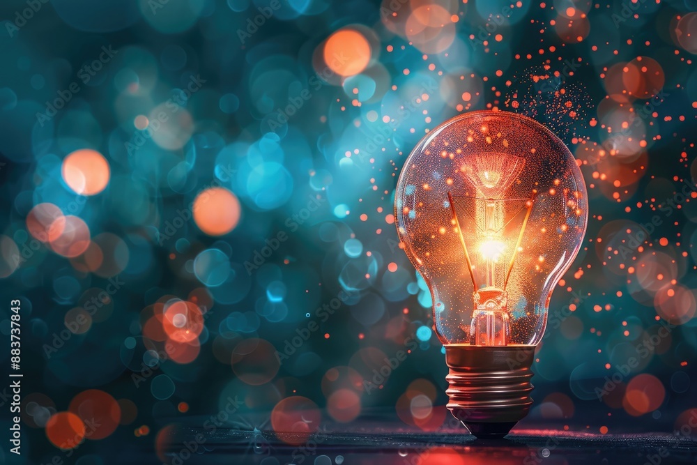 Incandescent light bulb on bokeh background, idea concept Incandescent light bulb on bokeh background, idea concept