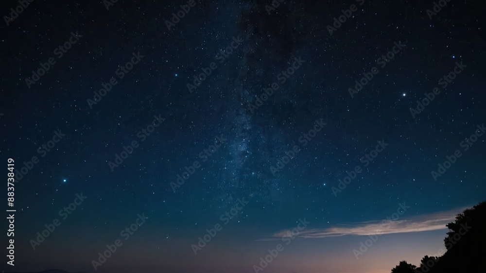 Night sky filled with countless stars, a mysterious and vast Milky Way galaxy over mountains Night sky filled with countless stars, a mysterious and vast Milky Way galaxy over mountains