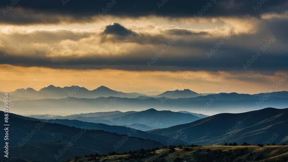 Rugged beauty of a mountainous landscape under dramatic skies, perfect for adventure and tranquility Rugged beauty of a mountainous landscape under dramatic skies, perfect for adventure and tranquility