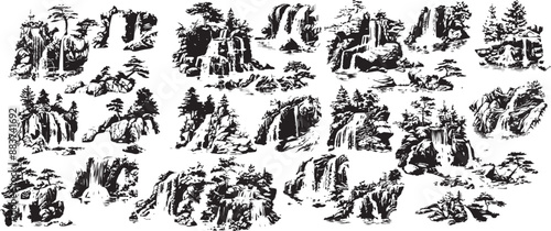 waterfall silhouettes
