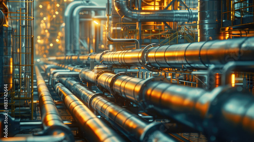 Network of Oil and Gas Pipelines at Refinery Facilities