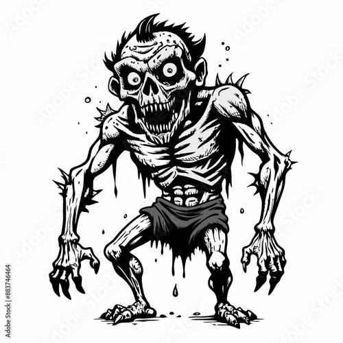 Creepy Zombie Skeleton Illustration   Scary Undead Monster Art for Halloween