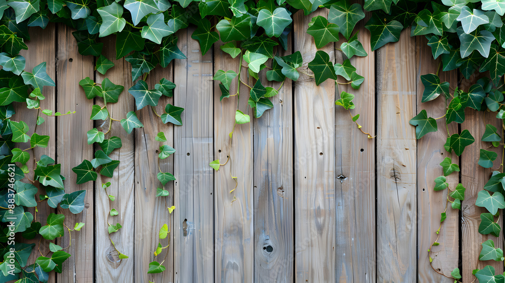 rough wooden fence with half side covered with green leaves rough wooden fence with half side covered with green leaves