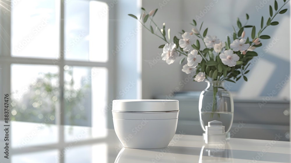 Blank Label Face Cream Jar: An elegant face cream jar with no label on a vanity table.
Blank Label Face Cream Jar: An elegant face cream jar with no label on a vanity table.
