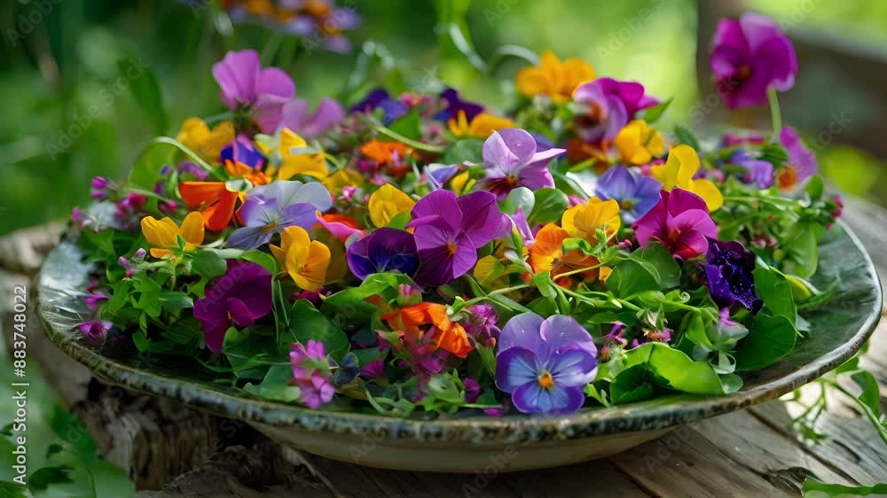 A colorful explosion of nature captured in a delightful wildflower salad. A colorful explosion of nature captured in a delightful wildflower salad.