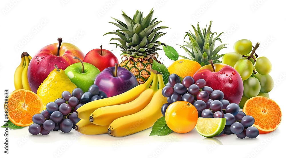 Fruit pile, realistic illustration style, white background Fruit pile, realistic illustration style, white background