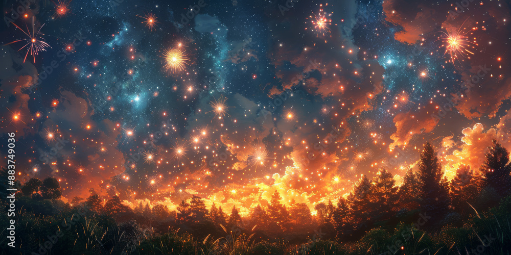 夜空に輝く花火の背景イラスト 夜空に輝く花火の背景イラスト