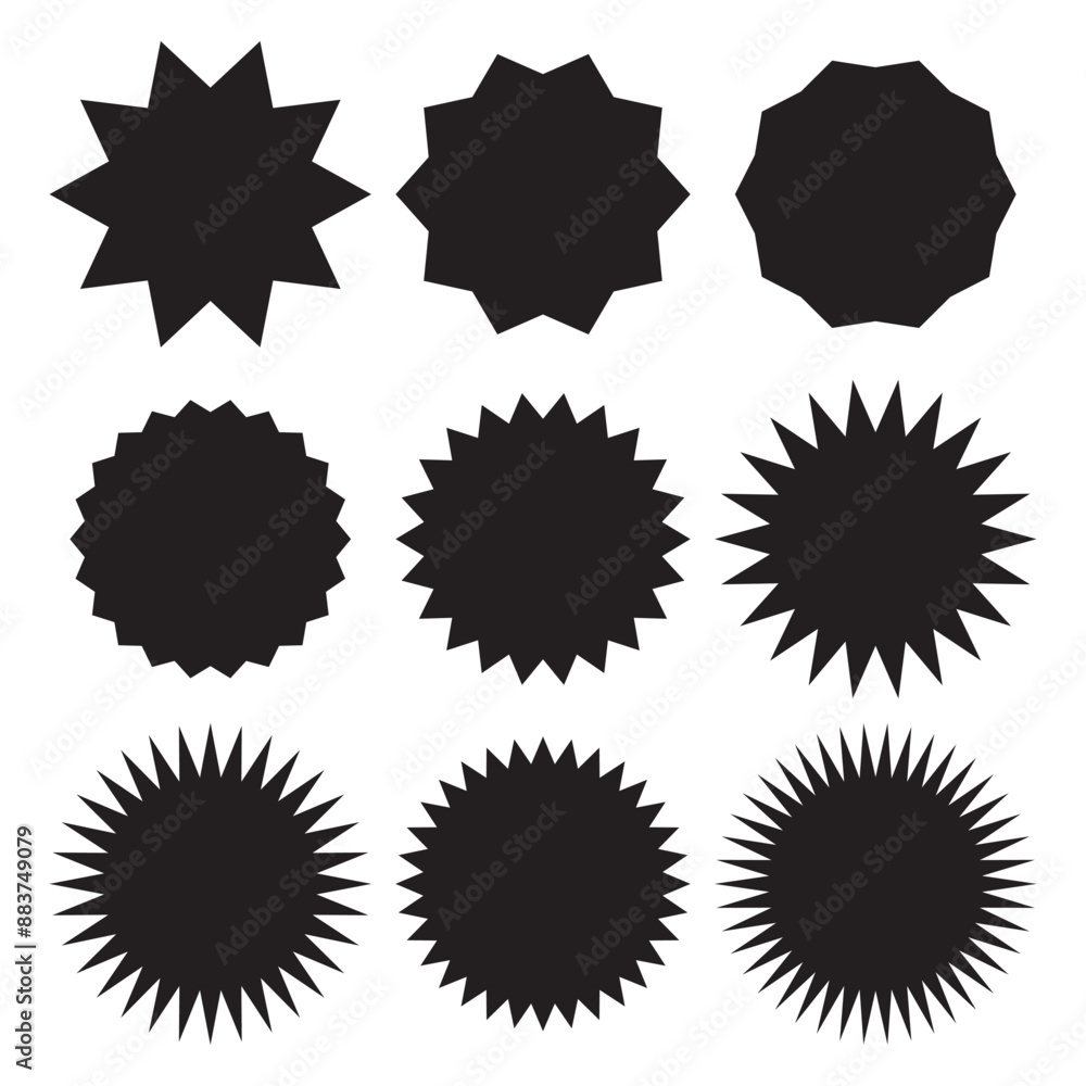 Comic explosion speech bubble vector shapes, speech bubble silhouettes, starburst designs in black. Ideal for graphic design, comic book art, pop art. Comic explosion speech bubble vector shapes, speech bubble silhouettes, starburst designs in black. Ideal for graphic design, comic book art, pop art.